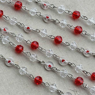 Saint Valentine Millefiori Beaded Rosary Chain 6mm Crystal Glass Antique Silver Plated Per Foot