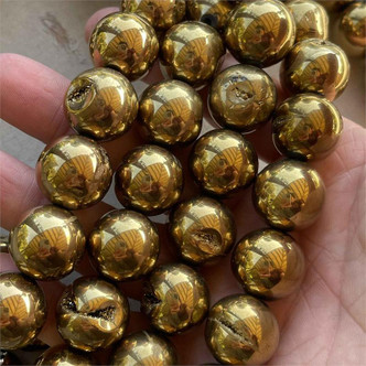 18mm Agate Druzy Gold Plated Round Semi Precious Beads Q12 Per Strand