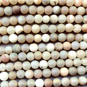 Matte Oyster 6mm Round Druzy Quartz Agate Semi Precious Beads Per Strand