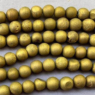 Matte Venetian Aurum 6mm Round Titanium Coated Druzy Quartz Agate Semi Precious Beads Per Strand