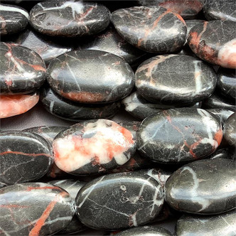 Dark Red Vein Marble 21x16mm Oval Semi Precious Stone Beads per Strand