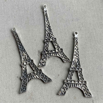 Charcoal Eiffel Tower Paris Filigree Pendant Artisan Mixed Patina Metal Per Pc