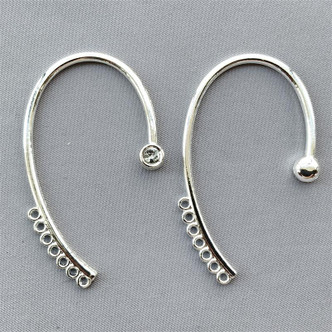 Left and Right Ear 7 Loop Ear Cuff Earrings 56x36mm Shiny Silver Plated Alloy Q2 Pair Per Pkg