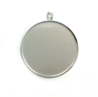 Large Round Cabochon Memory Tray Pendants 48x42mm Antique Silver Plated Alloy Q6 Per Pkg