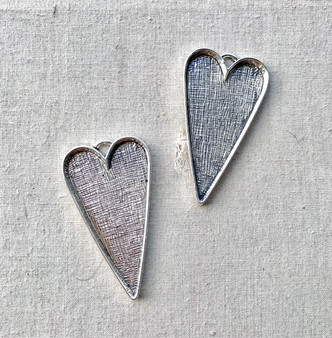 Long Heart Memory Tray Pendants 52x30mm Antique Silver Plated Alloy Q8 Per Pkg