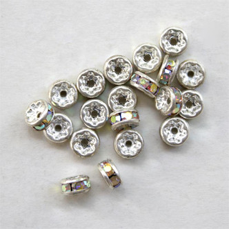 Silver Plated Czech 4.5mm Rondelle Beads Preciosa Crystal AB Q20 Per Pkg