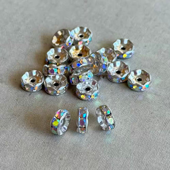 8mm Crystal AB Rondelle Preciosa Beads Silver Plated Czech Q18 Per Pkg