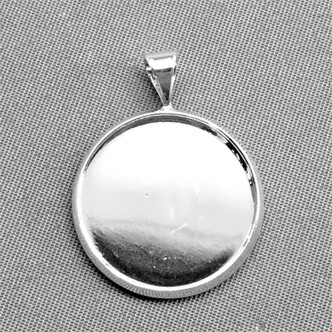Small Round Circle Cabochon Memory Tray Pendants 26x20mm Shiny Silver Plated Copper Q8 Per Pkg