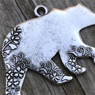 Big Flower Bear Pendant Stampable Blank Zinc Alloy 60mm 2Pcs Per Pkg