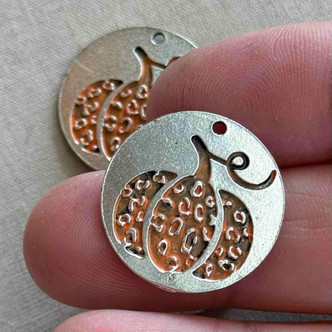 Orange Patina Leopard Cheetah Fall Pumpkin Charms Silver Plated 22mm 4pcs Per Pkg