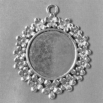 Flower Cabochon Memory Tray Charms 52x42mm Antique Silver Plated Alloy Q4 Per Pkg