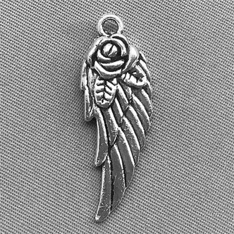 Antique Silver Plated Alloy 31x12mm Rose Angel Wing Charms Q20 per Pkg