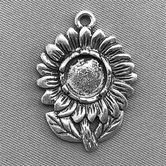 Antique Silver Plated Alloy 29x21mm Sunflower Cabochon Memory Tray Charms Q6 per Pkg