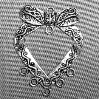 Art Deco Bow Heart 7 Loop Chandelier Links 29x38mm Antique Silver Plated Alloy Q20 Per Pkg