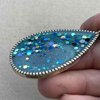 Teal Waters Glitter Resin Pendant Hand Poured 60x35mm Teardrop Per Pc