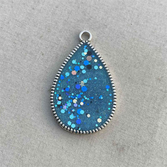 Teal Waters Glitter Resin Pendant Hand Poured 60x35mm Teardrop Per Pc