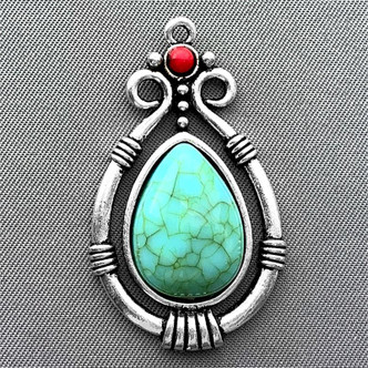 Imitation Turquoise Teardrop Charms 38x22mm Antique Silver Plated Q1 per Pkg