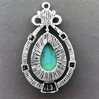 Imitation Turquoise Teardrop Charms 38x22mm Antique Silver Plated Q1 per Pkg