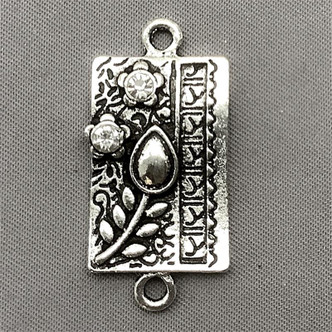 Baroque Floral Quilt Crystal Rhinestone Rectangle Links 2 Loop Connectors 37x13mm Antique Silver Plated Q5 per Pkg