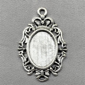 Crown Oval Cabochon Memory Tray Charms 29x19mm Antique Silver Plated Alloy Q12 Per Pkg