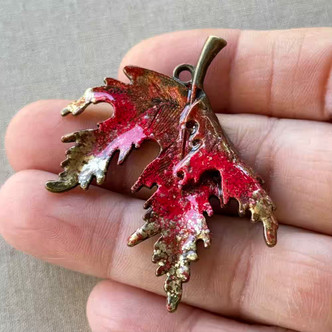 Autumn Maple Leaf Pendant Red Gold Artisan Hand Painted 40x35mm Per Pc