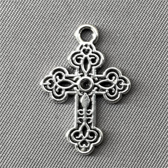 Baroque Cross Charms 23x16mm Antique Silver Plated Q50 per Pkg