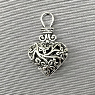 Floral Heart Charms 31x19mm Antique Silver Plated Q5 per Pkg