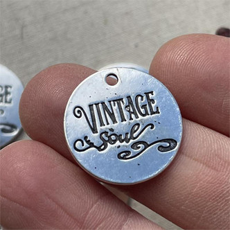 Vintage Soul Message Charms Silver Plated 20mm 6pcs Per Pkg