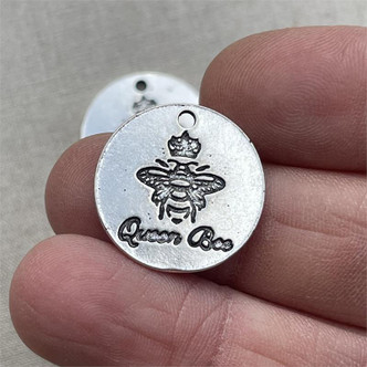 Queen Bee Message Charms Silver Plated 20mm 6pcs Per Pkg