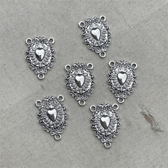 Sacred Heart 3 Ring Connector Links Station Silver Plated 27x17mm 6pcs Per Pkg