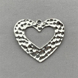 Dimpled Heart Charms 28xx24mm Antique Silver Plated Q6 per Pkg