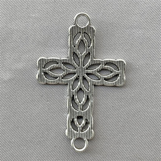 Filigree Cross 2 Loop Curved Bracelet Links 42x27mm Antique Silver Plated Alloy Q6 Per Pkg
