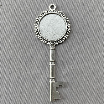 Decorative Key Cabochon Setting Pendants 71x27mm Antique Silver Plated Q8 per Pkg