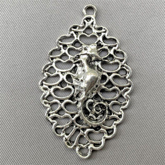 Filigree Seahorse Charms 43x26mm Antique Silver Plated Q4 per Pkg
