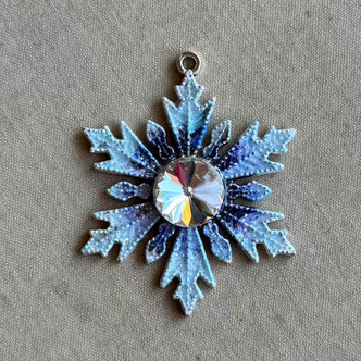 Frosty Blue Snowflake Pendant Handmade Artisan Rhinestone Christmas Small Per Pc Frosty Blue Snowflake Pendant Handmade Artisan Rhinestone Christmas Small Per Pc