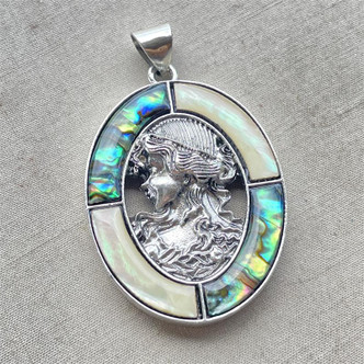 Cameo Shell Pendant Abalone Mother of Pearl Antique Silver Plated Focal Per Pc