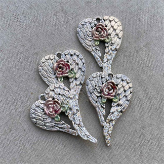 Versa Shabby Rose Angel Heart Wing Charms Hand Painted 30x20mm 4Pcs Per Pkg