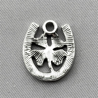 Lucky Horseshoe Four Leaf Clover Charms 17x15mm Antique Silver Plated Alloy Q12 per Pkg