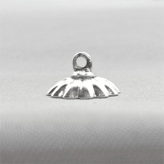 Ruffled Glue On Bead Cap Charms 10x6mm Shiny Silver Plated Alloy Q10 per Pkg
