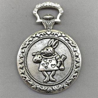 Rabbit Pocket Watch Cabochon Memory Tray Pendants 65x45mm Antique Silver Plated Alloy Q2 Per Pkg