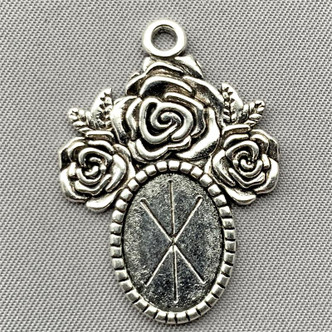 Oval Rose Cabochon Memory Tray Charms 31x22mm Antique Silver Plated Alloy Q10 Per Pkg