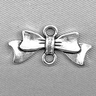 Ribbon Bow 2 Loop Links 20x10mm Antique Silver Plated Alloy Q50 Per Pkg