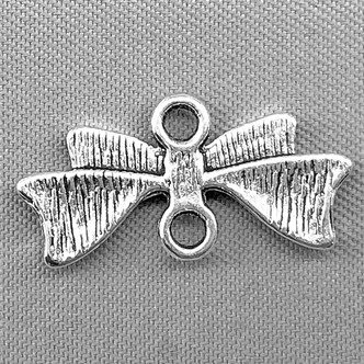 Ribbon Bow 2 Loop Links 20x10mm Antique Silver Plated Alloy Q50 Per Pkg