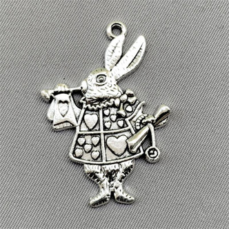 Wonderland Rabbit Charms 36x25mm Antique Silver Plated Alloy Q3 per Pkg