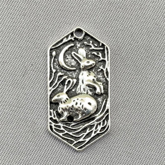 Moon Rabbits Charms 26x13mm Antique Silver Plated Alloy Q6 per Pkg