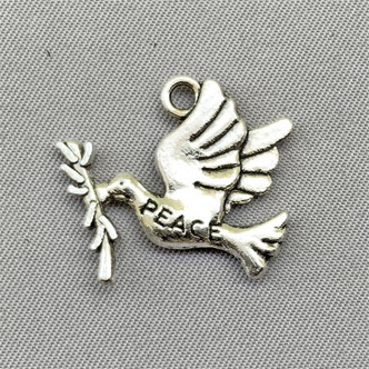 Peace Shalom Dove w/ Olive Branch Charms 20x22mm Antique Silver Plated Alloy Q6 per Pkg