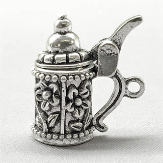 Movable 3D Flower Beer Stein Charms 19x17mm Antique Silver Plated Alloy Q6 per Pkg