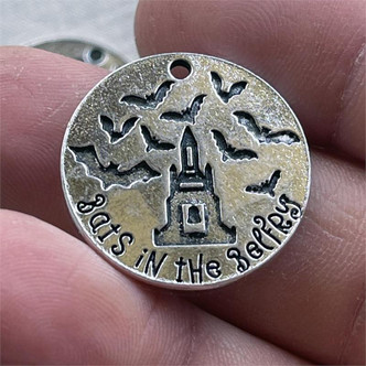 Bats in the Belfry Halloween Message Charms Silver Plated 22mm 6pcs Per Pkg