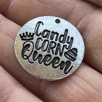 Candy Corn Queen Message Charms Silver Plated 22mm 6pcs Per Pkg
