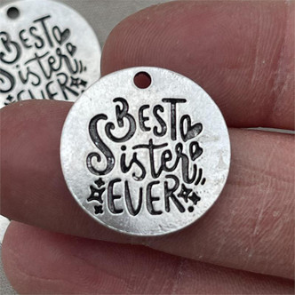 Best Sister Ever Message Charms Silver Plated 22mm 6pcs Per Pkg